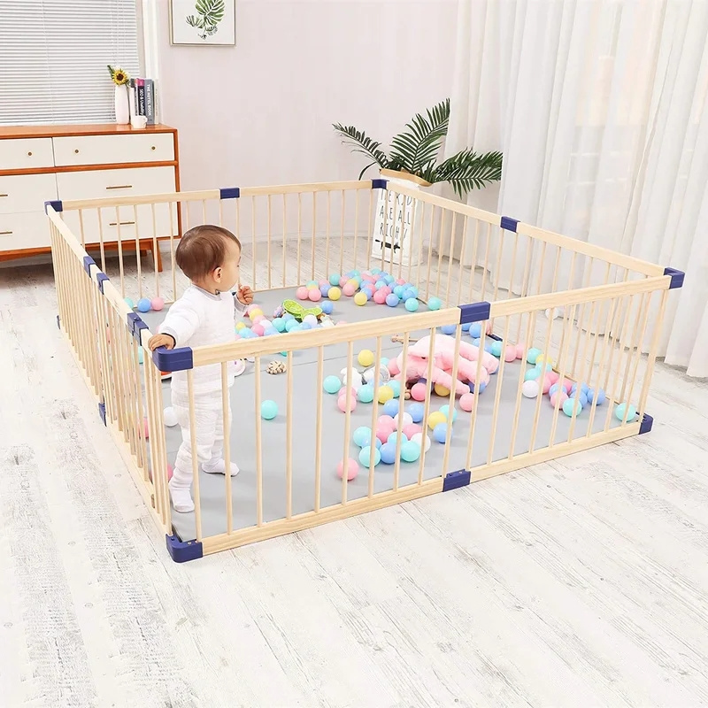 Factory Price Folding Wooden Playpen Baby Safety Fence Wood Baby for Kids' Playpen