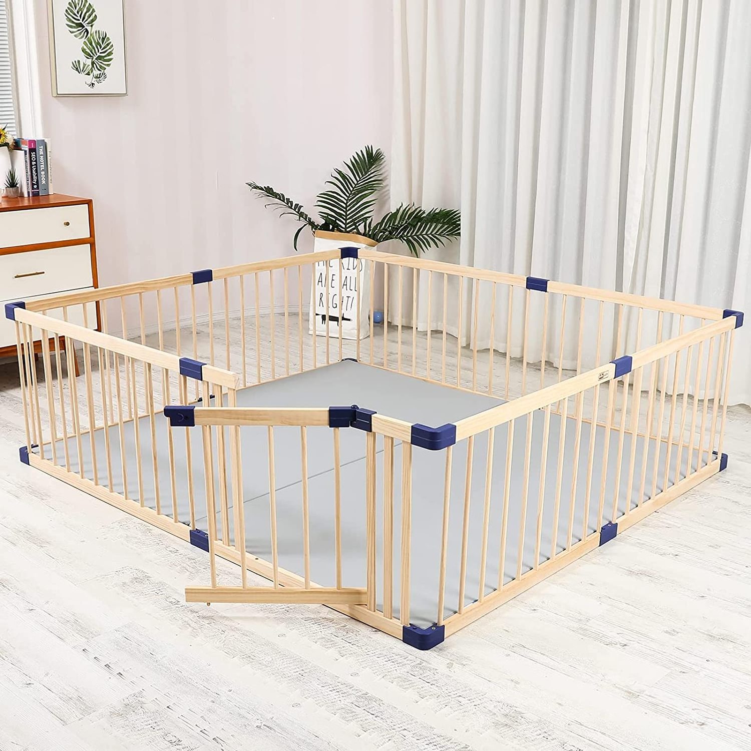 Linhao Custom Baby Playpen Wood Square Baby Fence Kids Crawling Guardrail children playground Wooden Playpen