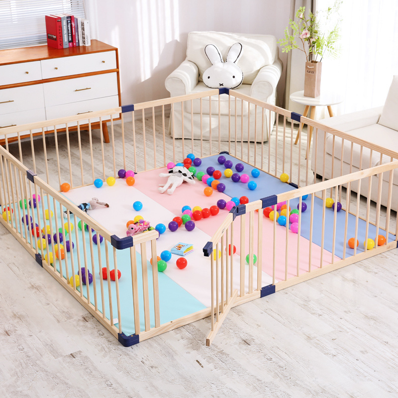 Portable Baby Playpen Environmental Safe Baby Play Fence 8 Panels Wooden Playpen