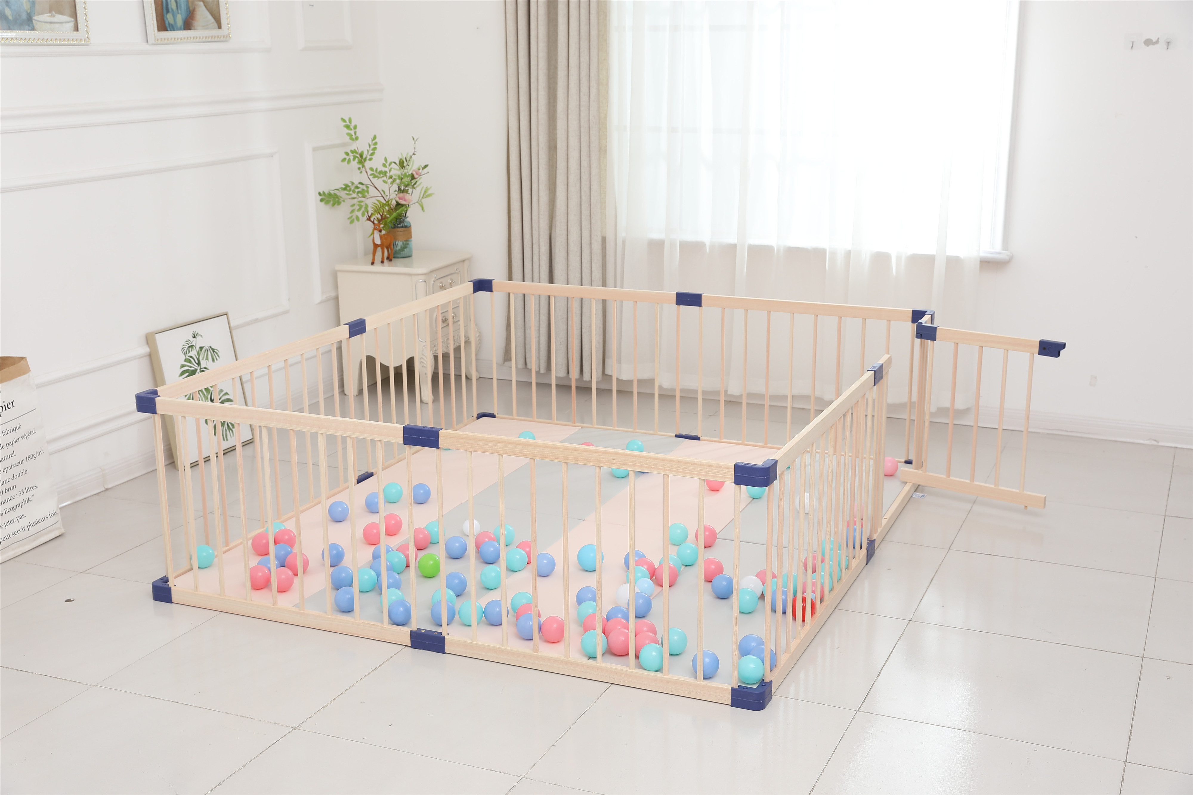 Portable Baby Playpen Environmental Safe Baby Play Fence 8 Panels Wooden Playpen