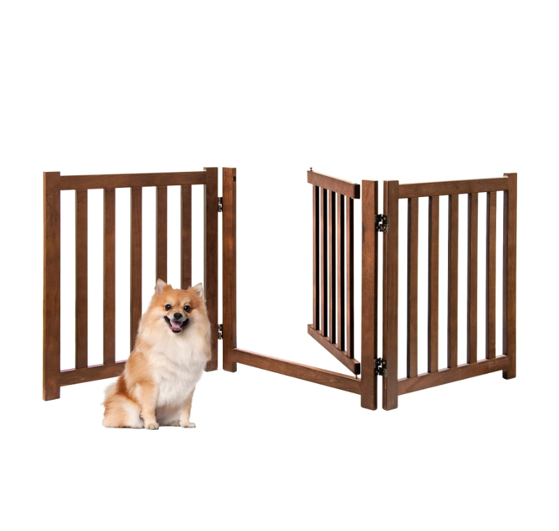 Indoor House Gate Safety Fence Solid Oak Wood Wooden Pet Gate with Door Walk Through