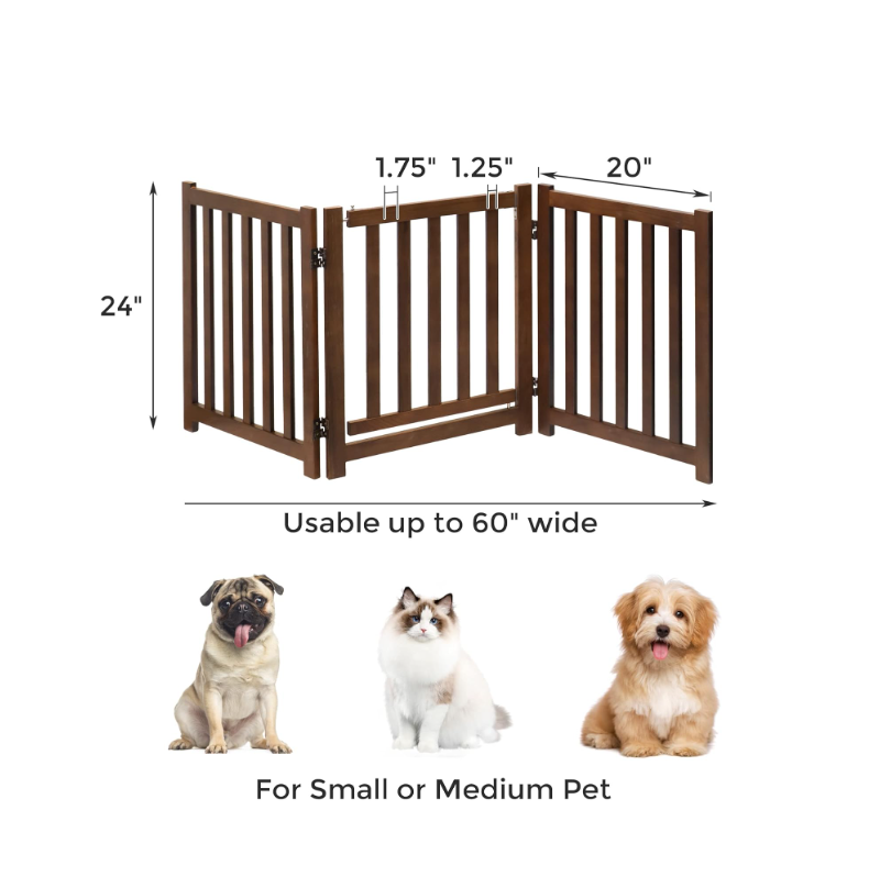 Indoor House Gate Safety Fence Solid Oak Wood Wooden Pet Gate with Door Walk Through