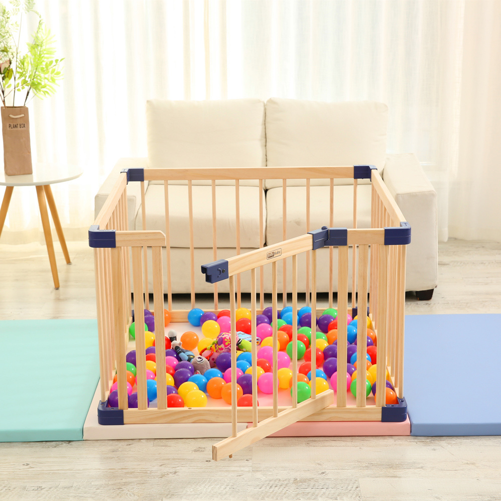 Kids Wooden Playpen Baby Safety Play Center Fence Wood Square Playpen For Baby Play pen With Gate