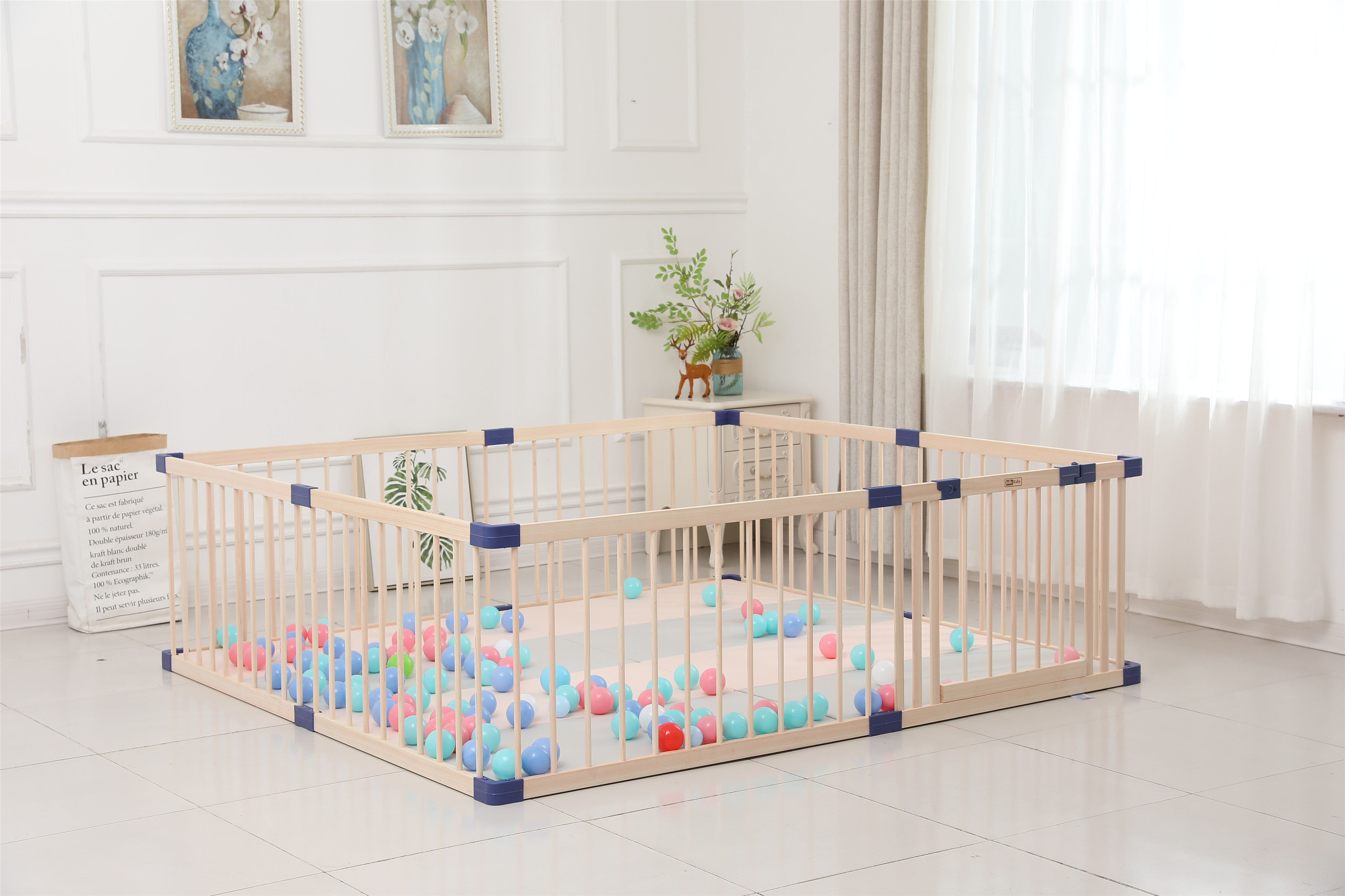 Portable Baby Playpen Environmental Safe Baby Play Fence 8 Panels Wooden Playpen