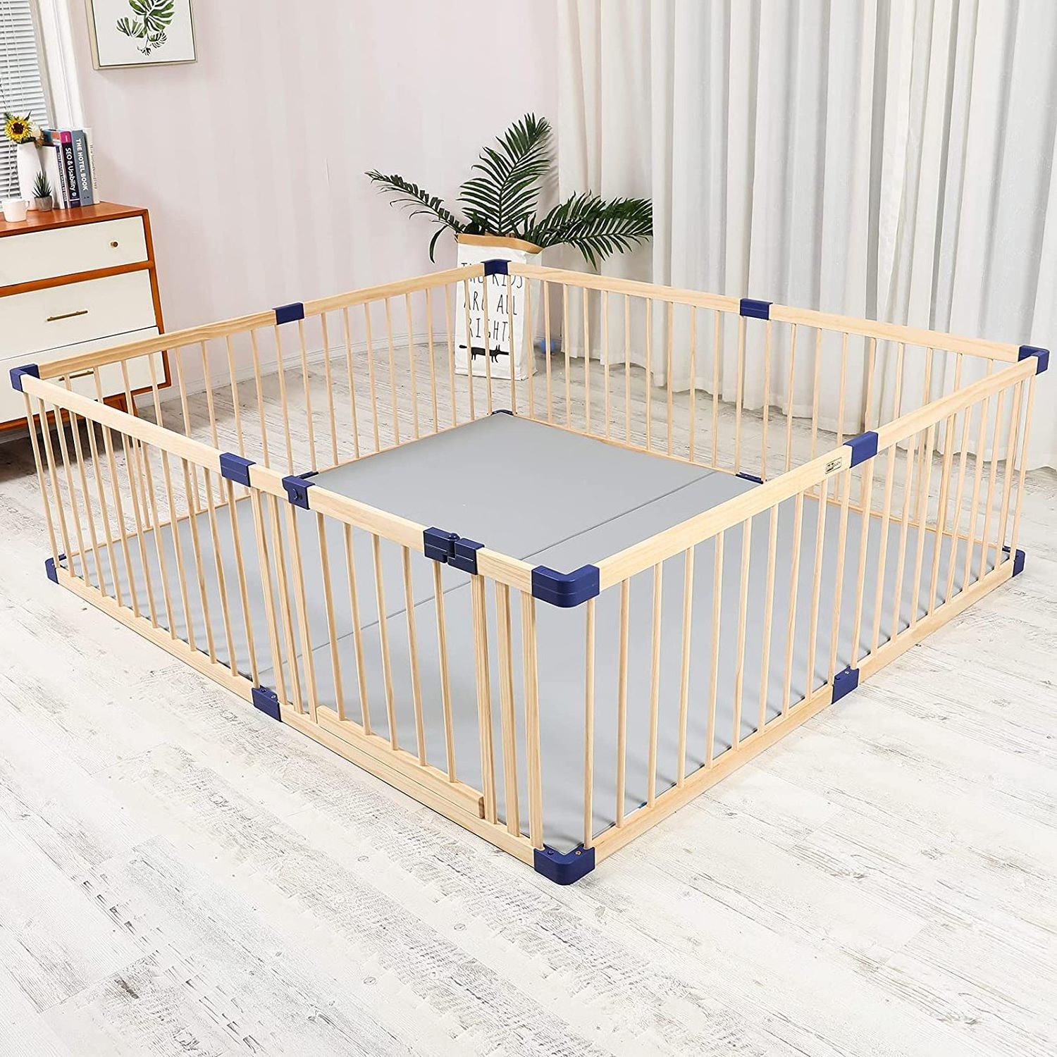 Linhao Custom Baby Playpen Wood Square Baby Fence Kids Crawling Guardrail children playground Wooden Playpen