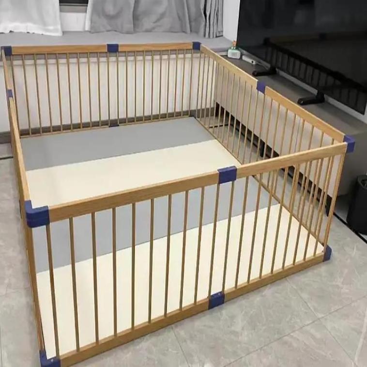 Kids Wooden Playpen Baby Safety Play Center Fence Wood Square Playpen With Gate