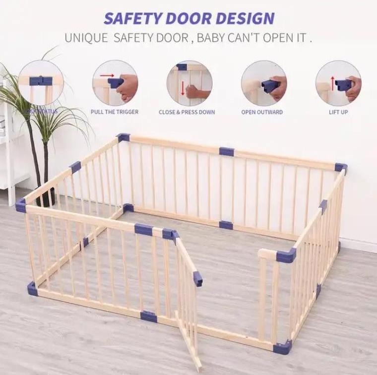 Child Room Divider Multi-Sided Baby Children Kid Wooden Playpen fence With Gate