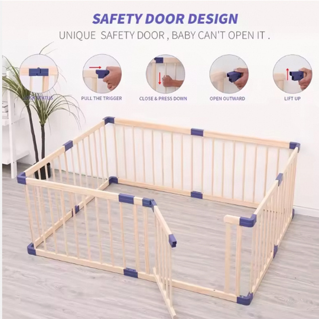 Wooden playpen Indoor, square children's playground fence Baby safe wooden fence play fence