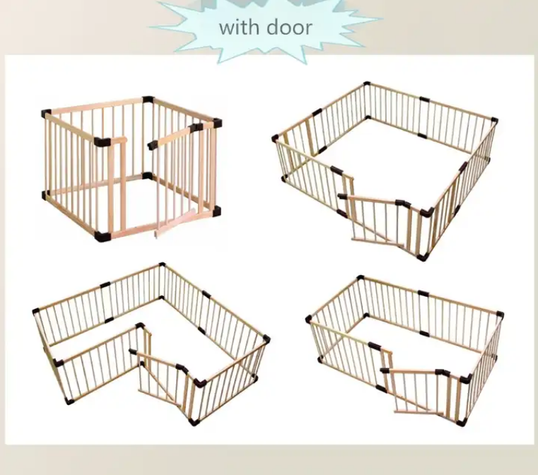 Foldable Safety Fence Indoor Outdoor Game Fence Solid Wood Children's Playpen Toddler Playhouse Play Yards