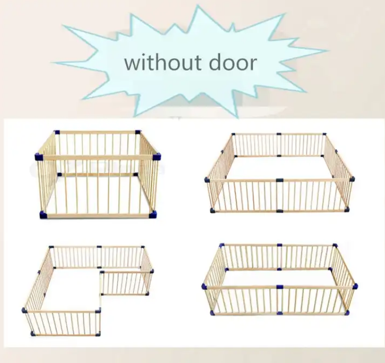 Foldable Safety Fence Indoor Outdoor Game Fence Solid Wood Children's Playpen Toddler Playhouse Play Yards