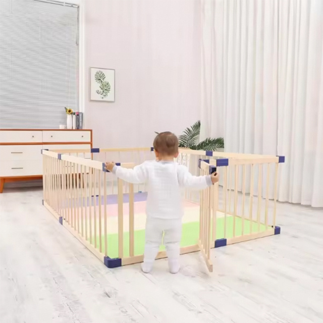 Chinese manufacturer wholesale children's wooden playpen baby safe play center wooden square fence with door for babies