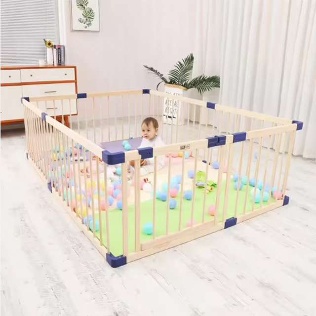 Chinese manufacturer wholesale children's wooden playpen baby safe play center wooden square fence with door for babies