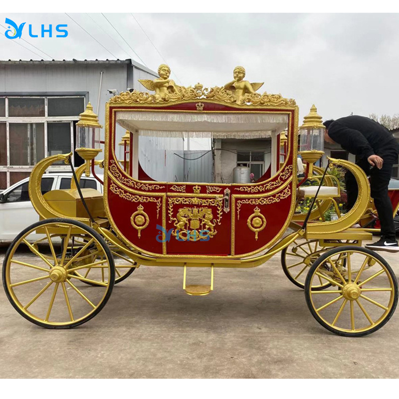 Luxury four wheels royal wedding horse carriage pumpkin princess horse cart sightseeing ride on car