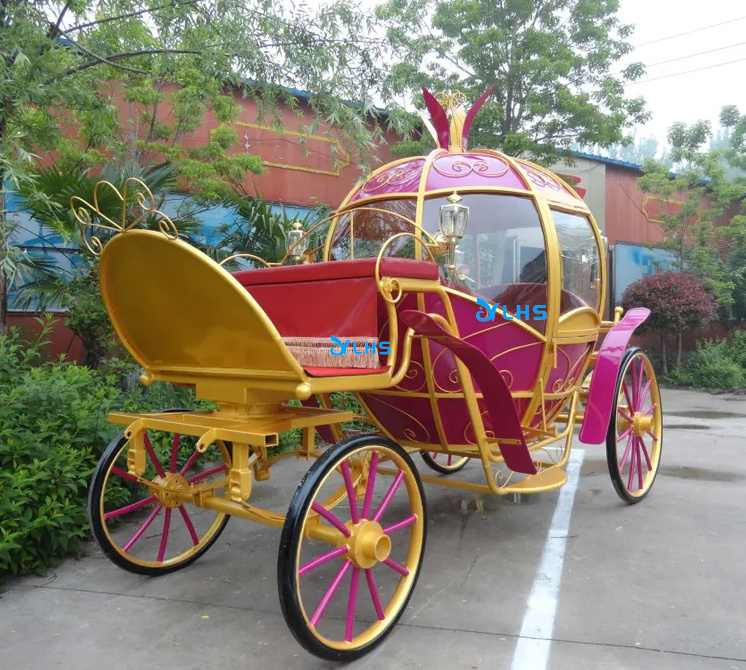 Luxury four wheels electric pumpkin sightseeing horse cart royal wedding horse carriage cinderella carriage for wedding