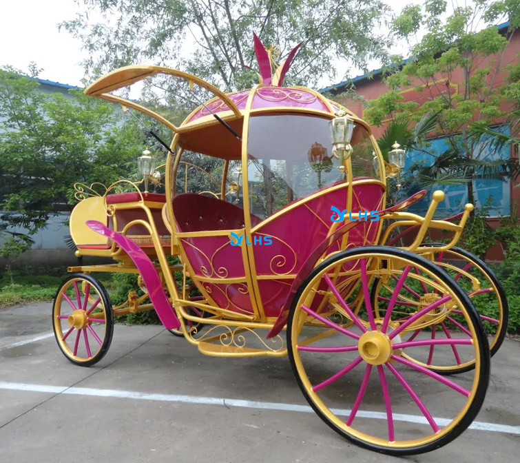 Luxury four wheels electric pumpkin sightseeing horse cart royal wedding horse carriage cinderella carriage for wedding