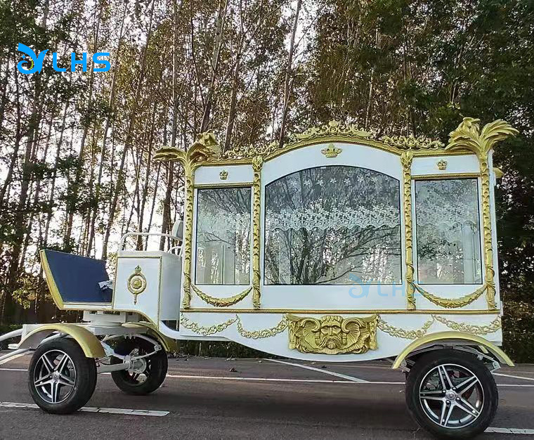 High quality  funeral horse drawn hearse White gold funeral hearse Manufacturer horse hearse for sale