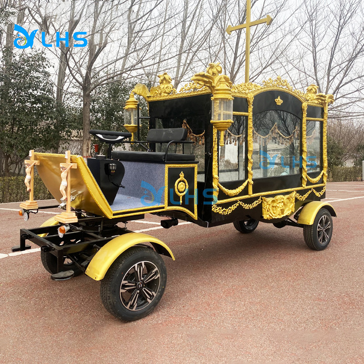 Nigerian Electric Horse Hearse Black and golden Antique Horse Drawn Hearse Modern Funeral Carriage for sale