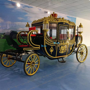 Black luxury royal horse carriage marathon retro wedding horse cart 4-wheel European electric royal carriage for rental