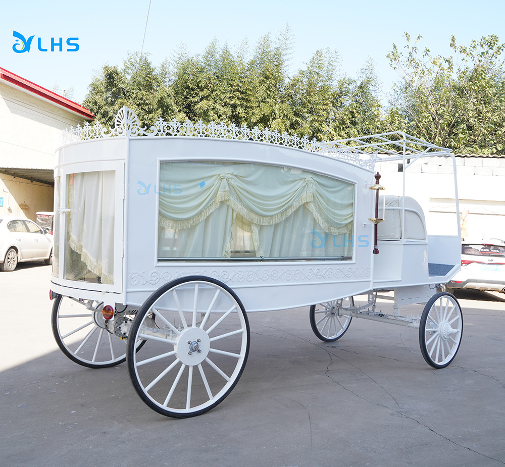 Popular British style white chariot horse drawn hearse / New design funeral hearse /wholesale price coffin horse carriage