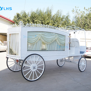 Popular British style white chariot horse drawn hearse / New design funeral hearse /wholesale price coffin horse carriage