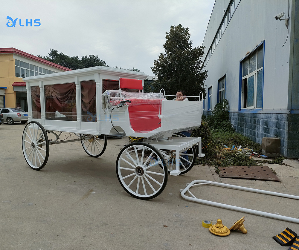 Horse carriage traditional horse-drawn funeral car/white antique horse-drawn hearse/American classic hearse car