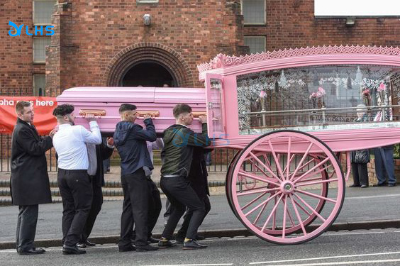 Four-wheel customized pink funeral horse carriage buggy classic coffin hearse carriage European style hearse for funeral