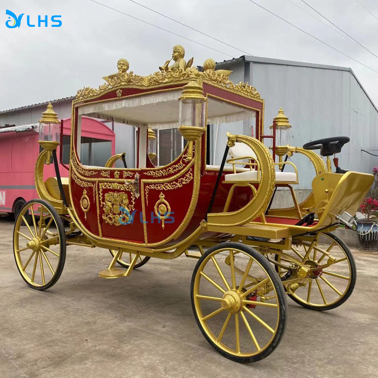 Luxury four wheels royal wedding horse carriage pumpkin princess horse cart sightseeing ride on car