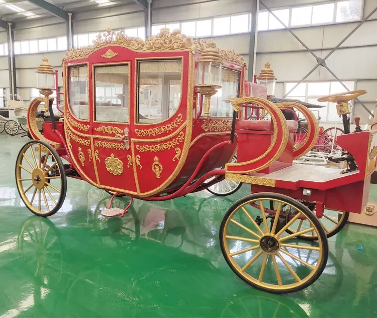 China Red Electric Cinderella Wedding Carriage Buggy Attraction Victorian Carriage Elegant Royal Horse Carriage For Sale