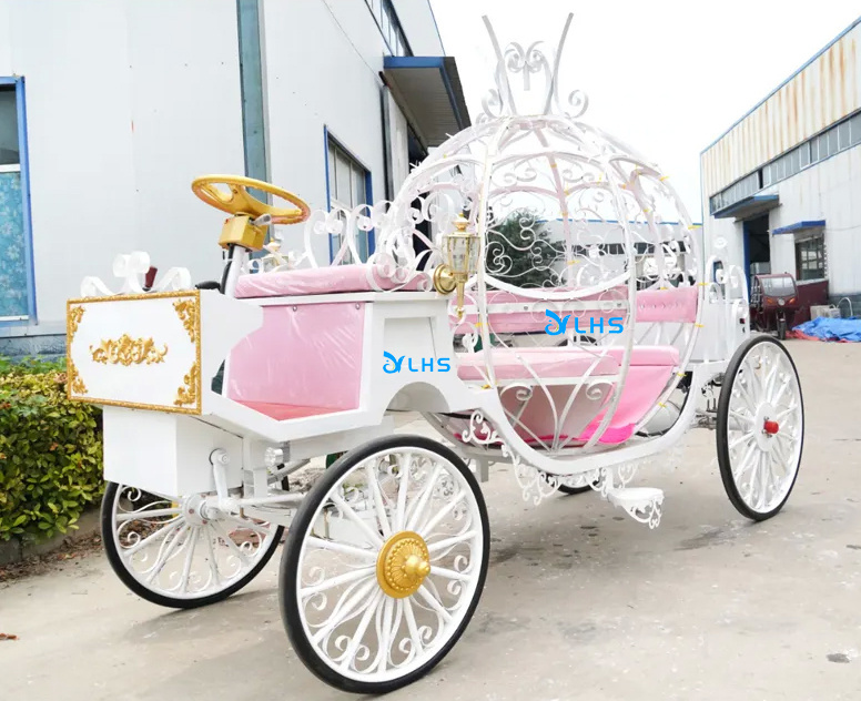 Pink Cinderella Pumpkin Wedding Horse Carriage Electric Romantic Pumpkin Carriage Royal Princess Wedding Horse Trailer for Sale