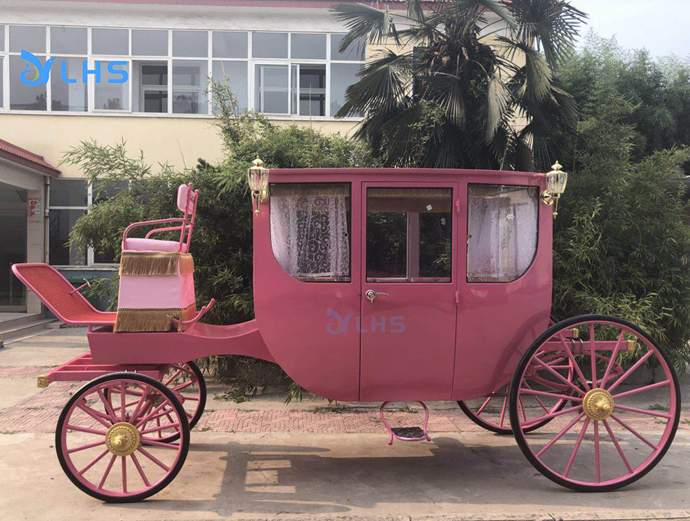 Sightseeing horse cart Cinderella carriage Pink Luxury Royal horse carriage for sale