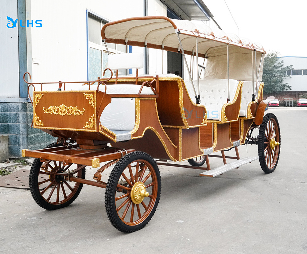 Outdoor sightseeing coach/ Luxury four wheels electric Royal horse carriage/horse wagon for christmas