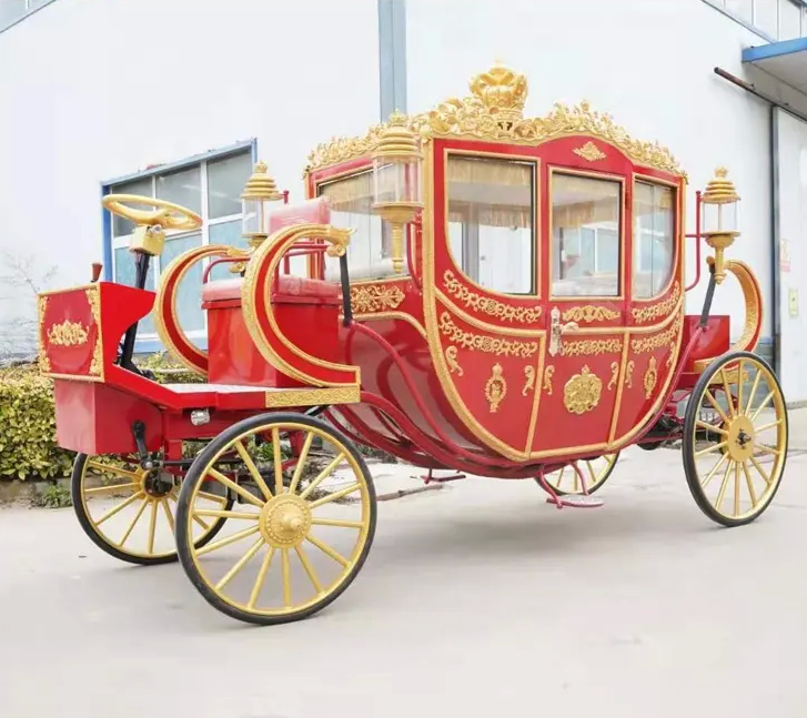 China Red Electric Cinderella Wedding Carriage Buggy Attraction Victorian Carriage Elegant Royal Horse Carriage For Sale