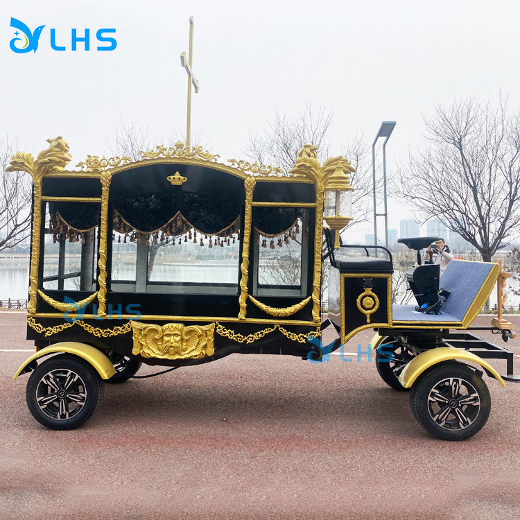 Nigerian Electric Horse Hearse Black and golden Antique Horse Drawn Hearse Modern Funeral Carriage for sale