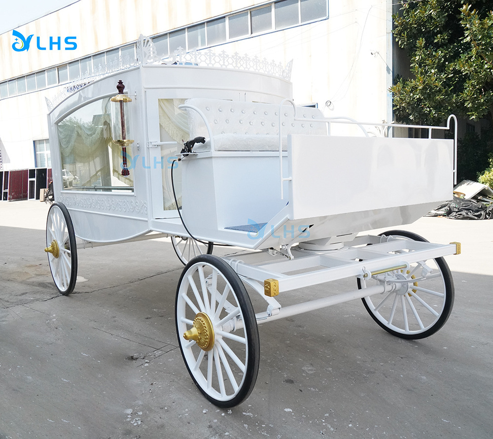 Popular British style white chariot horse drawn hearse / New design funeral hearse /wholesale price coffin horse carriage