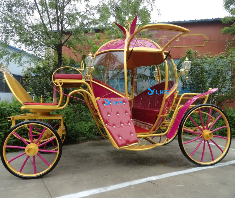 Luxury four wheels electric pumpkin sightseeing horse cart royal wedding horse carriage cinderella carriage for wedding