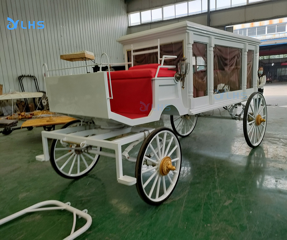 Horse carriage traditional horse-drawn funeral car/white antique horse-drawn hearse/American classic hearse car