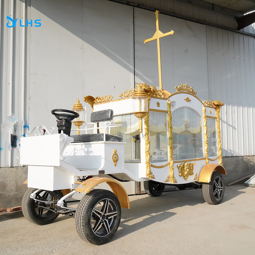 High quality  funeral horse drawn hearse White gold funeral hearse Manufacturer horse hearse for sale