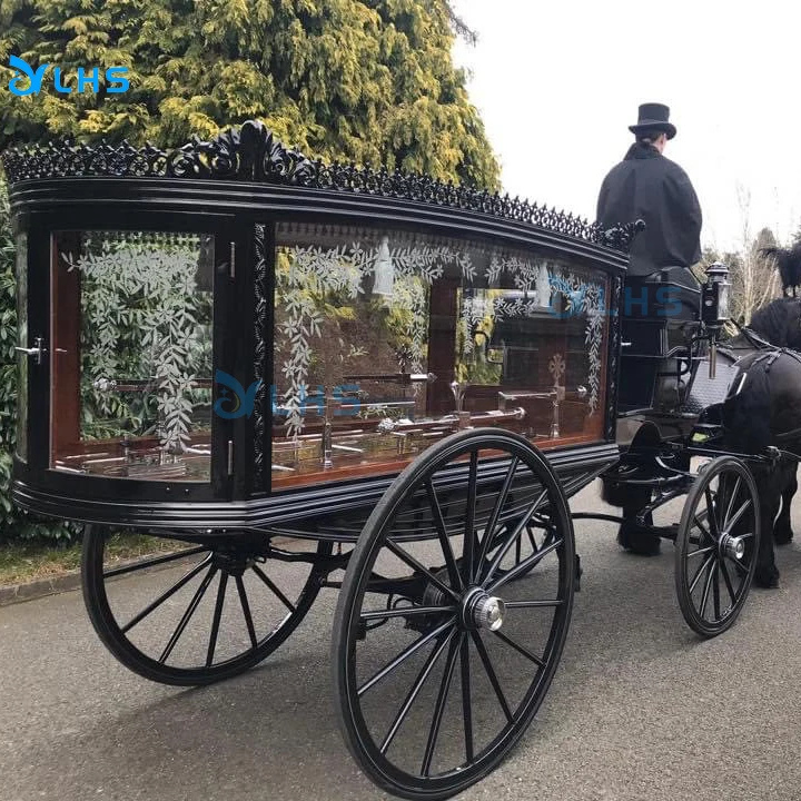 New design glass horseless hearse carriage horse hearse factory wholesale price horse hearse funeral car for sale