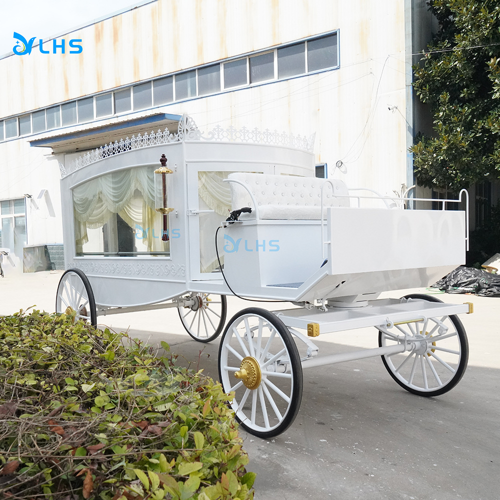 Popular British style white chariot horse drawn hearse / New design funeral hearse /wholesale price coffin horse carriage