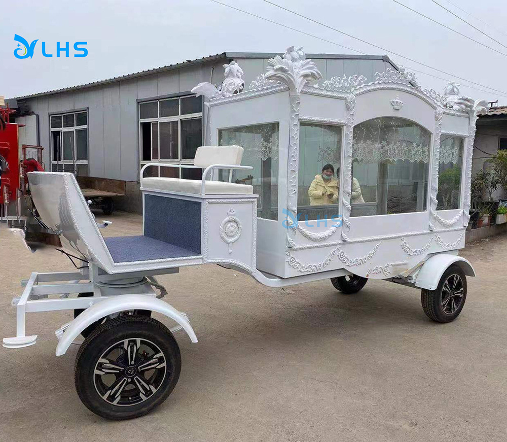 Funeral Home Electric Vehicle White Horse Drawn Funeral Hearse Reasonable Price Coffin Horse Carriage Hearse For Sale