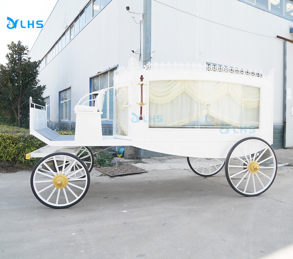 Popular British style white chariot horse drawn hearse / New design funeral hearse /wholesale price coffin horse carriage