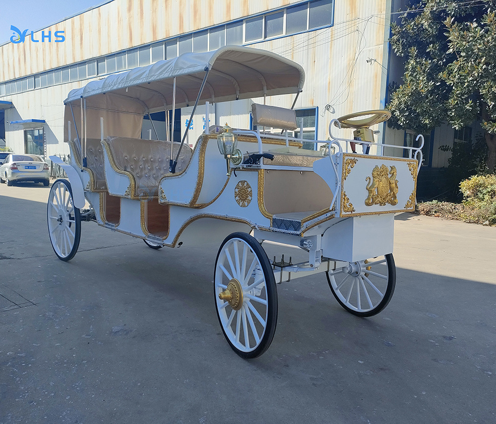 Outdoor sightseeing coach/ Luxury four wheels electric Royal horse carriage/horse wagon for christmas