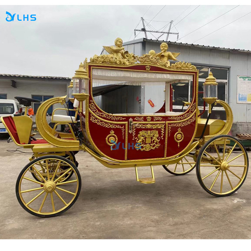 Luxury four wheels royal wedding horse carriage pumpkin princess horse cart sightseeing ride on car