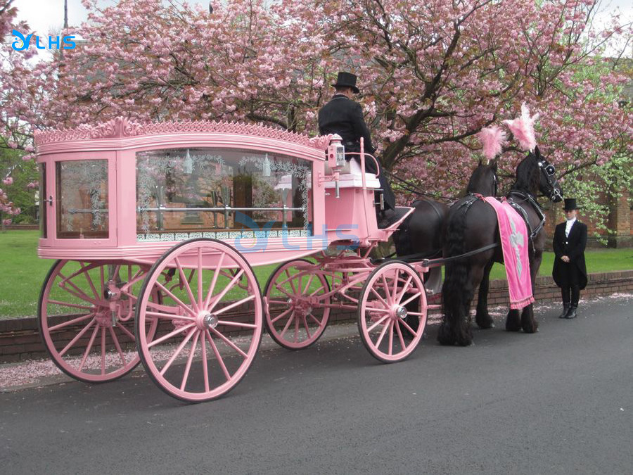 Wholesale Pink Horse Hearse/European style Funeral Carriage/Customized Electric Glass Cover Hearse for sale