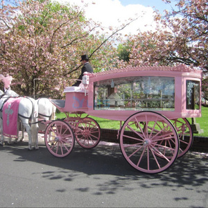 Wholesale Pink Horse Hearse/European style Funeral Carriage/Customized Electric Glass Cover Hearse for sale