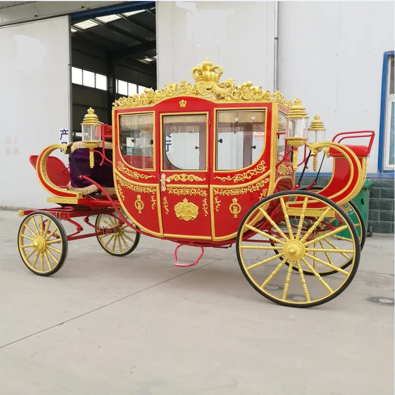 China Red Electric Cinderella Wedding Carriage Buggy Attraction Victorian Carriage Elegant Royal Horse Carriage For Sale