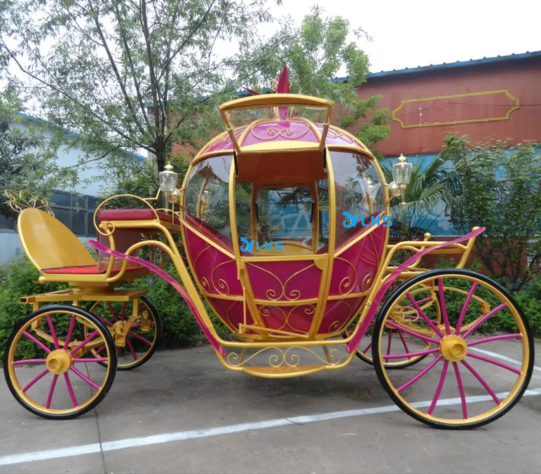 Luxury four wheels electric pumpkin sightseeing horse cart royal wedding horse carriage cinderella carriage for wedding