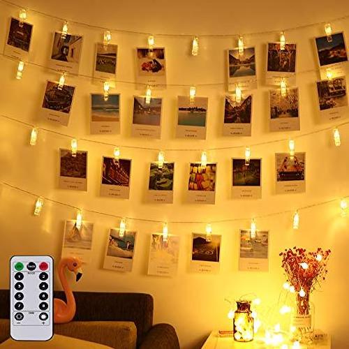 Indoor Decoration Battery Operated 50 LED hanging twinkle lights holiday Christmas clip string photo lights for Bedroom