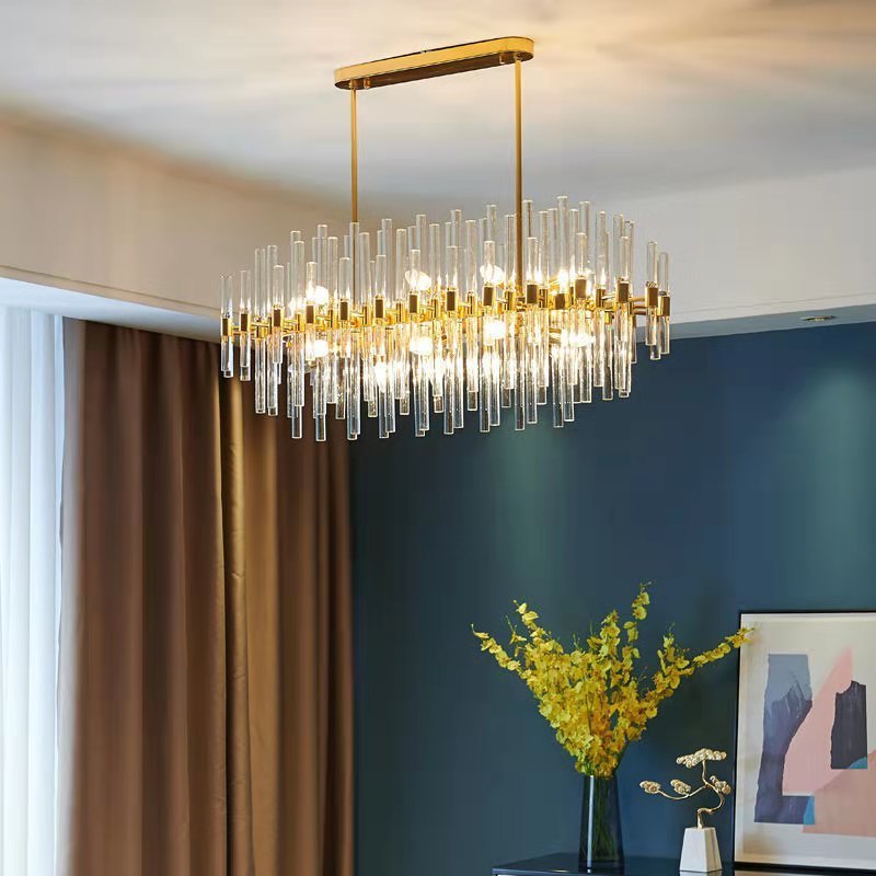 fashion luxury home decoration modern gold crystal led pendant light glass rod chandelier