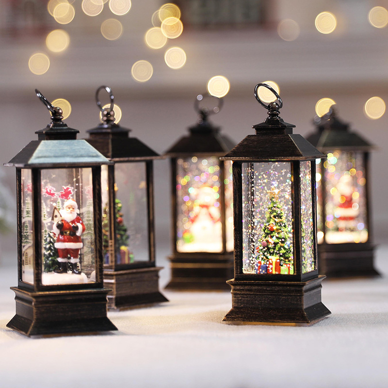 Hot Sale Metal Snow Globe Light Music Battery Operated Christmas Snowing Lamp Lantern For Gift